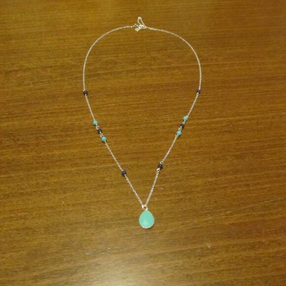 Turquiose and Blue Lapiz-Colored Sterling Silver Necklace - Picture 14 of 15